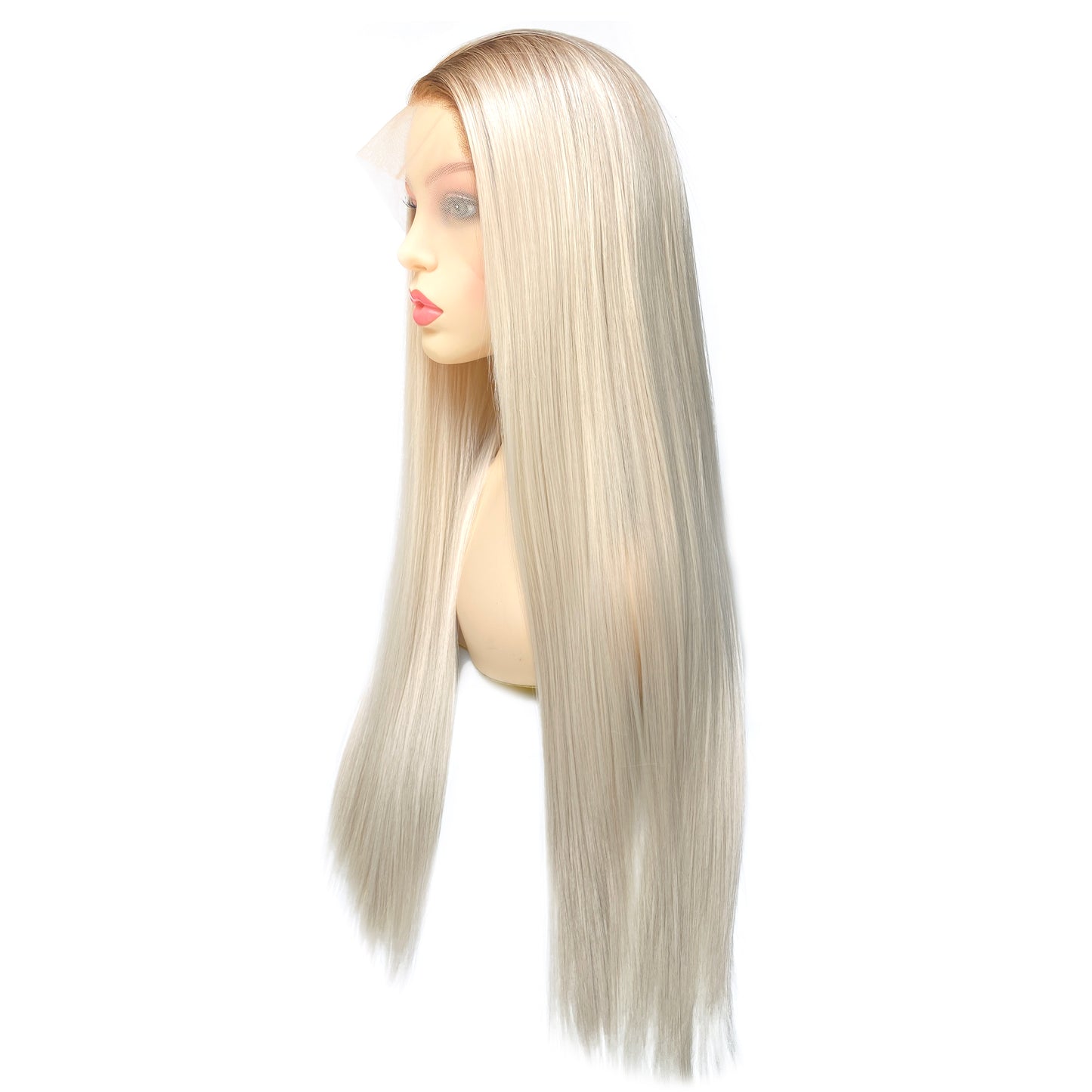 BEYOUNGER T#8/#60 Platinum Blonde Ombre Color Straight Heat Resistant Wig 13x4 Lace Front Synthetic Wig