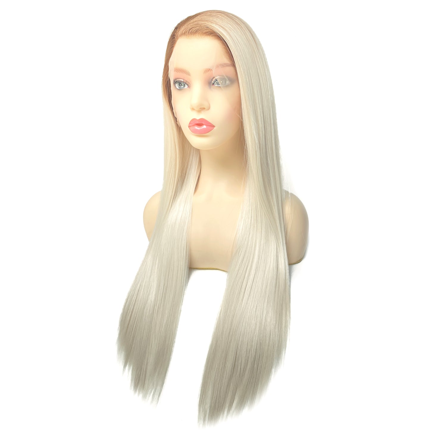 BEYOUNGER T#8/#60 Platinum Blonde Ombre Color Straight Heat Resistant Wig 13x4 Lace Front Synthetic Wig