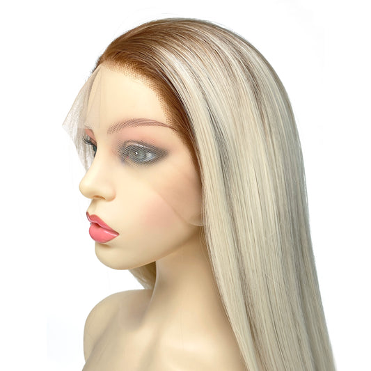 BEYOUNGER T#8/#60 Platinum Blonde Ombre Color Straight Heat Resistant Wig 13x4 Lace Front Synthetic Wig