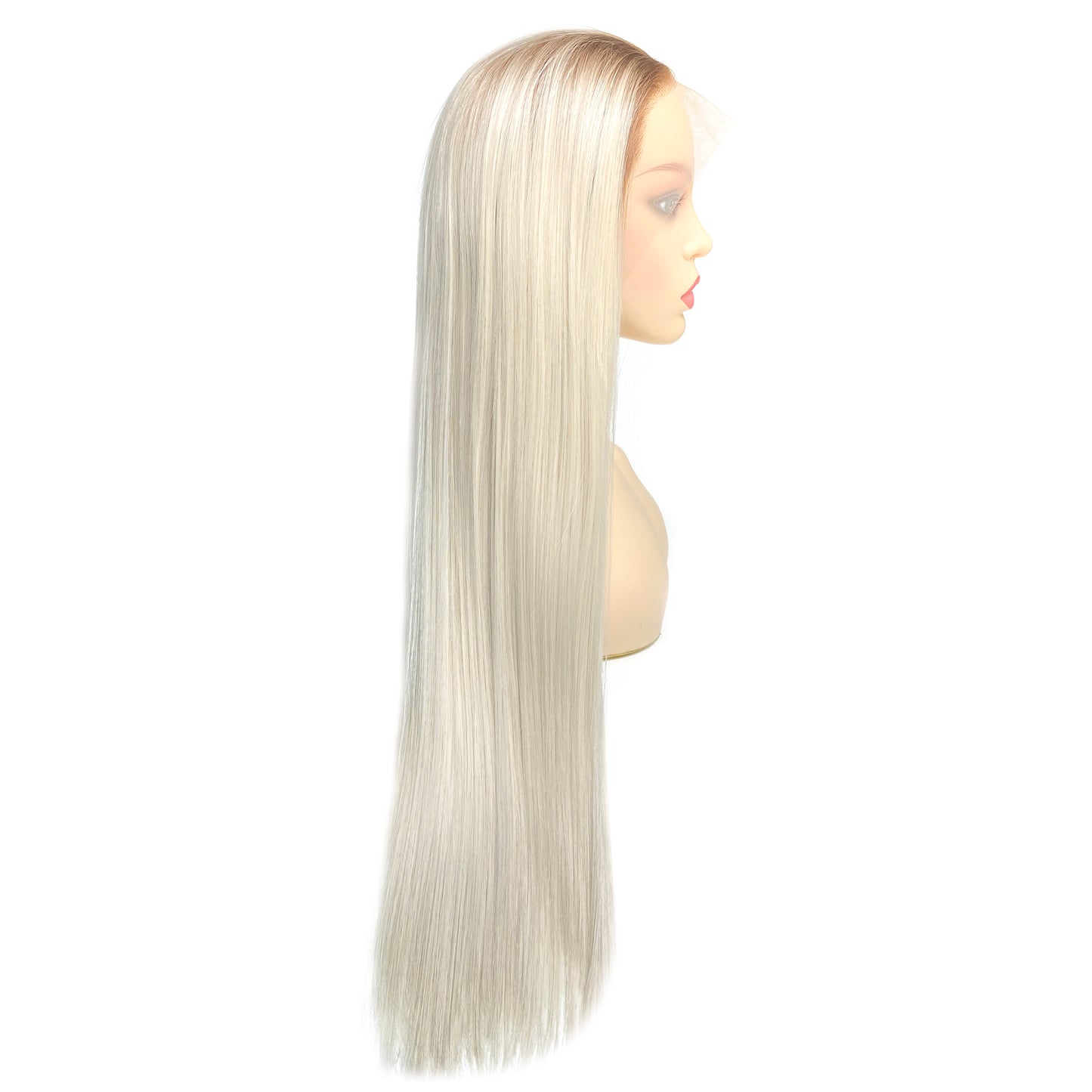 BEYOUNGER T#8/#60 Platinum Blonde Ombre Color Straight Heat Resistant Wig 13x4 Lace Front Synthetic Wig