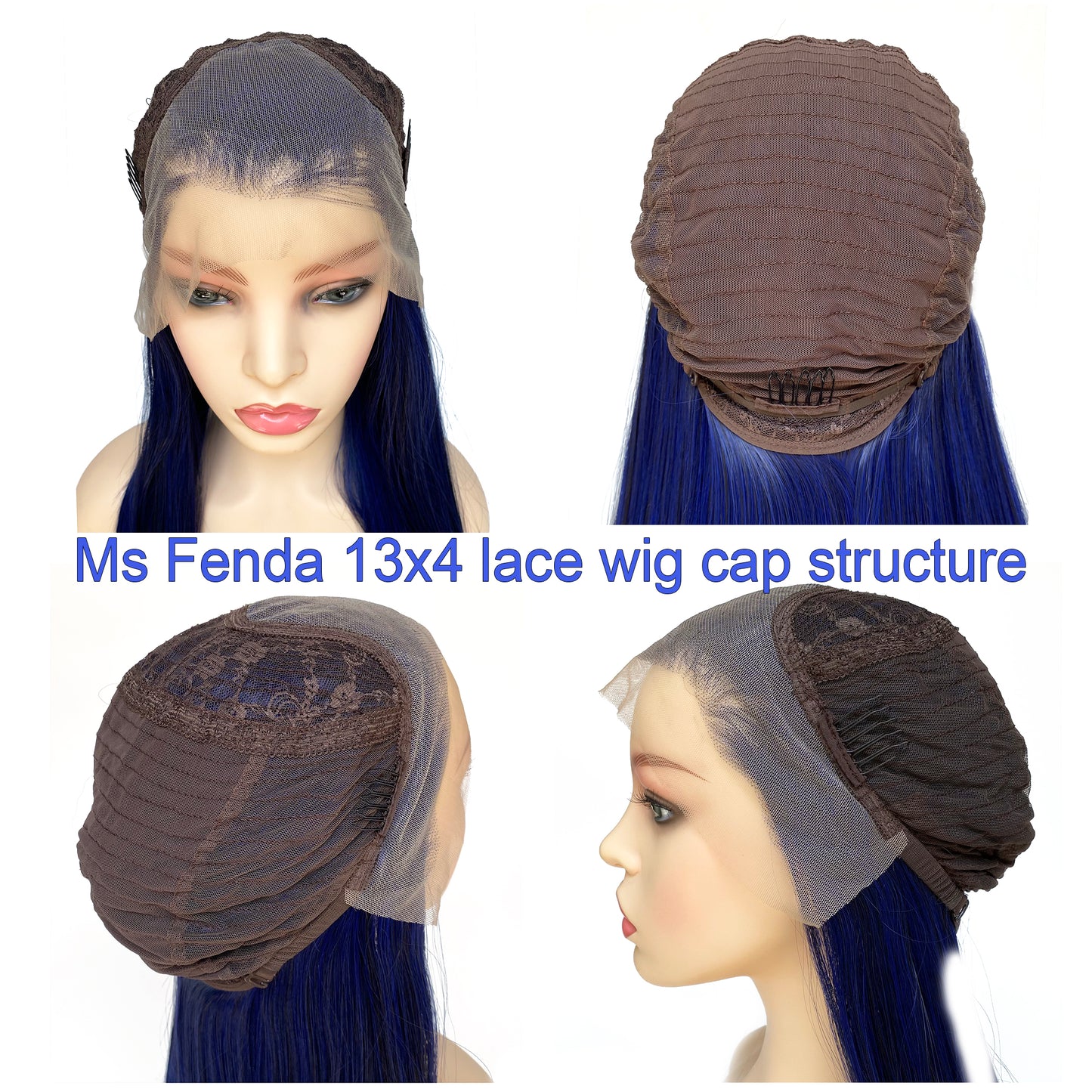 BEYOUNGER Deep Blue Color Long Straight Heat Resistant Wig 13x4 Lace Front Synthetic Wig