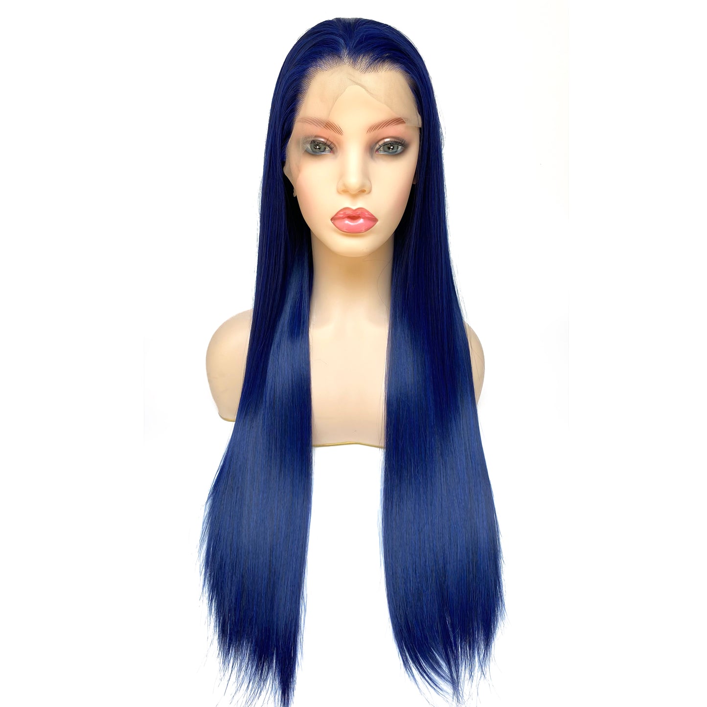 BEYOUNGER Deep Blue Color Long Straight Heat Resistant Wig 13x4 Lace Front Synthetic Wig