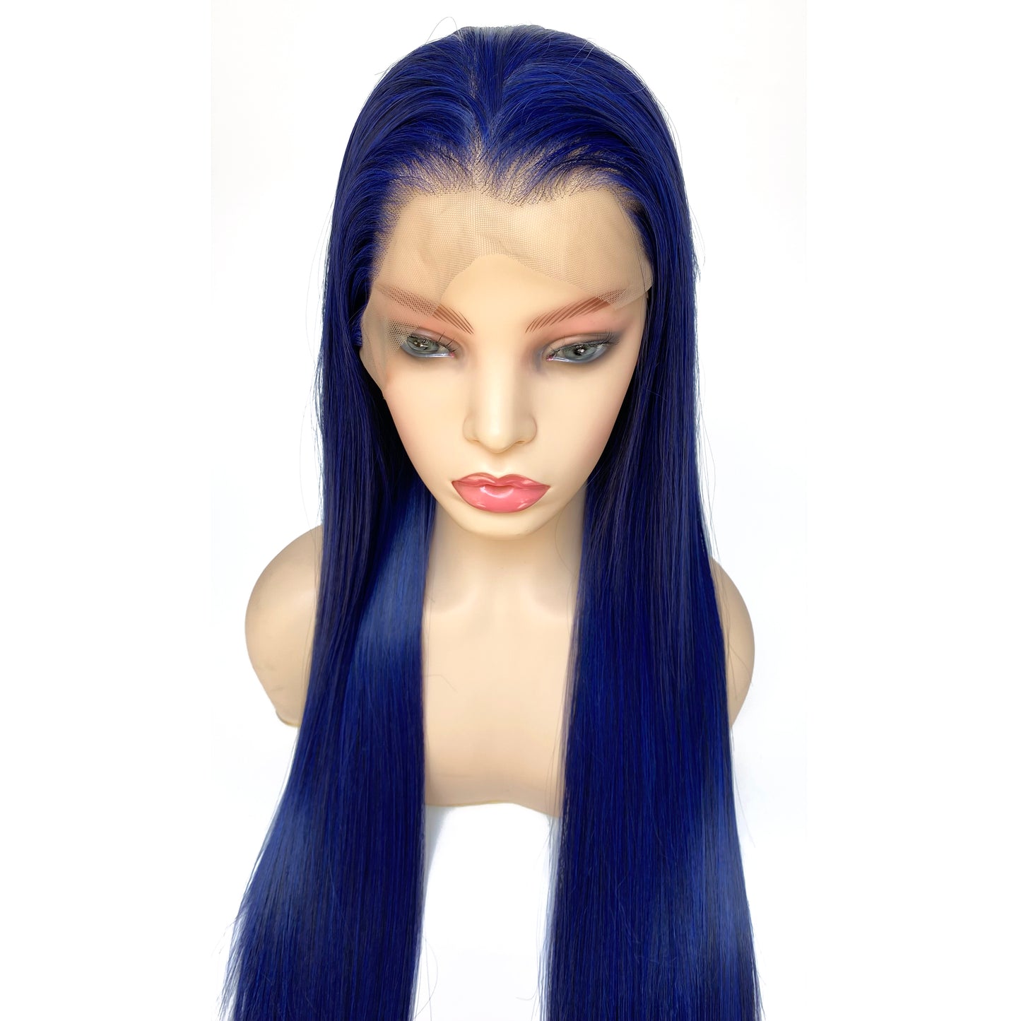 BEYOUNGER Deep Blue Color Long Straight Heat Resistant Wig 13x4 Lace Front Synthetic Wig