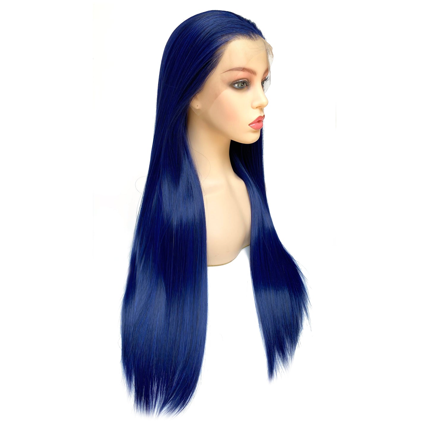 BEYOUNGER Deep Blue Color Long Straight Heat Resistant Wig 13x4 Lace Front Synthetic Wig