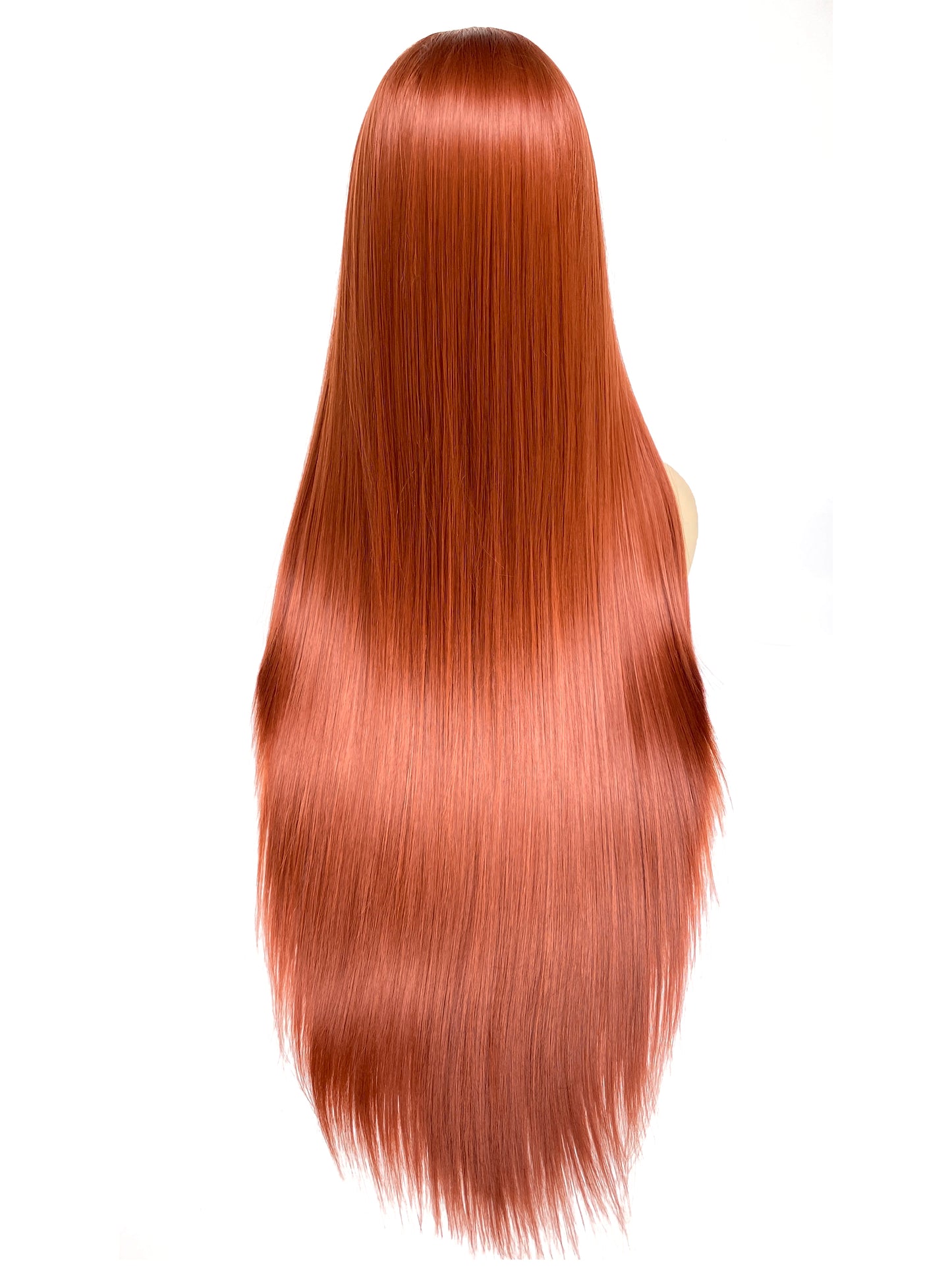 BEYOUNGER Copper Red Color Long Straight Heat Resistant Wig 13x4 Lace Front Synthetic Wig