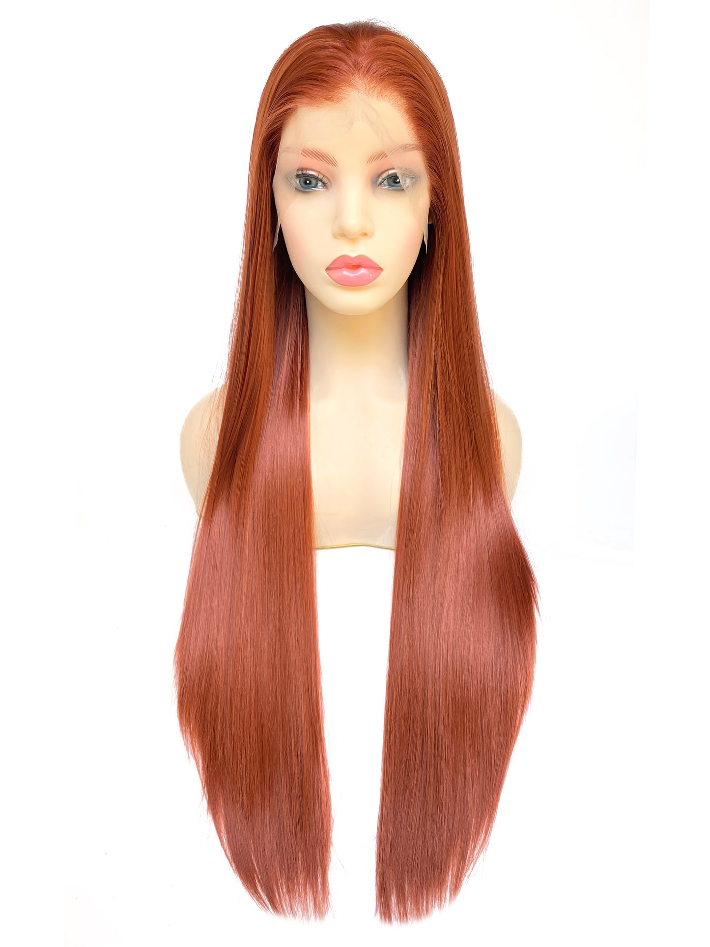 BEYOUNGER Copper Red Color Long Straight Heat Resistant Wig 13x4 Lace Front Synthetic Wig