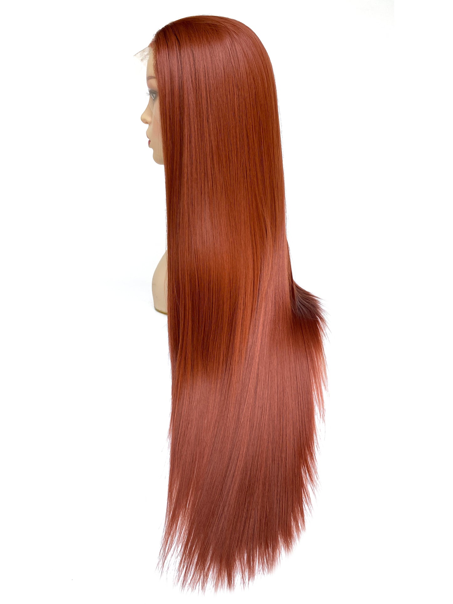 BEYOUNGER Copper Red Color Long Straight Heat Resistant Wig 13x4 Lace Front Synthetic Wig