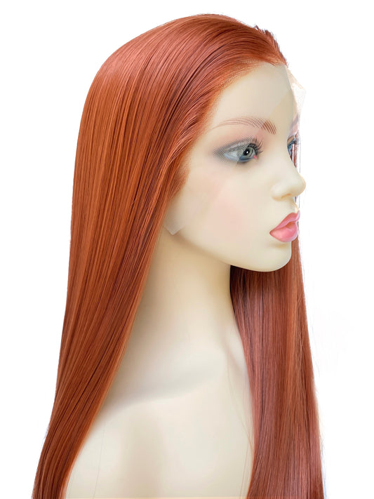 BEYOUNGER Copper Red Color Long Straight Heat Resistant Wig 13x4 Lace Front Synthetic Wig