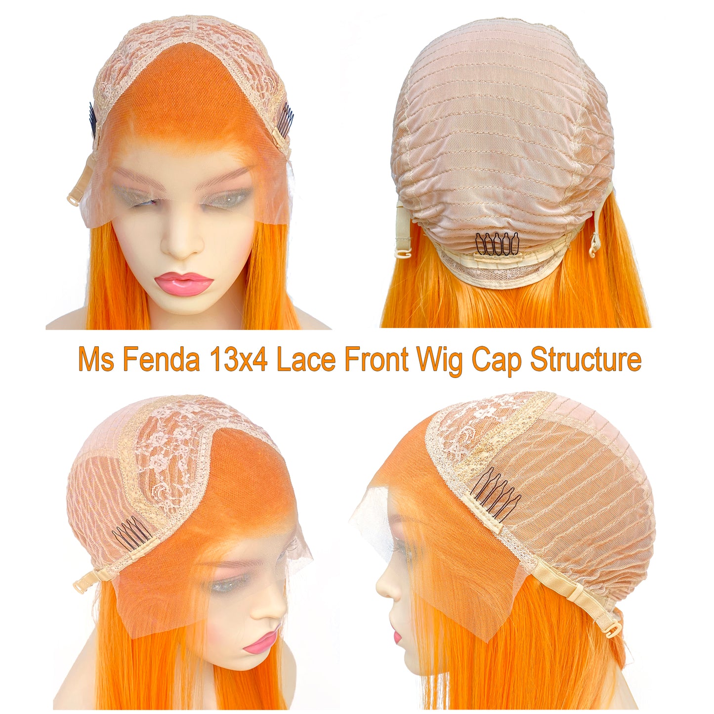 BEYOUNGER Bright Orange Color Long Straight Heat Resistant Wig 13x4 Lace Front Synthetic Wig
