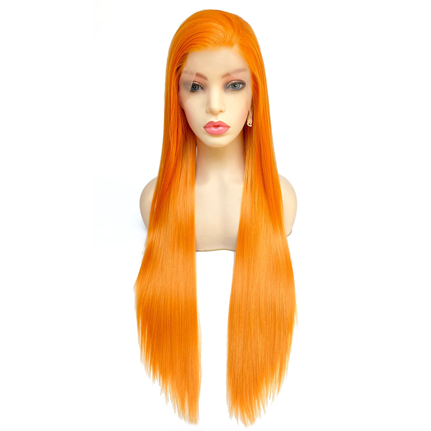BEYOUNGER Bright Orange Color Long Straight Heat Resistant Wig 13x4 Lace Front Synthetic Wig