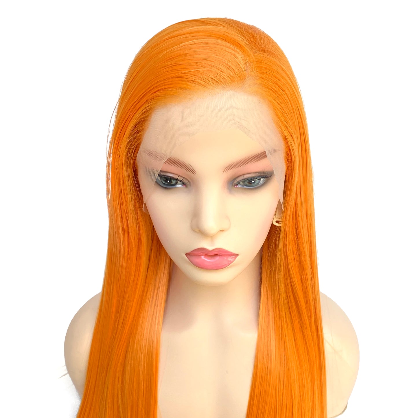 BEYOUNGER Bright Orange Color Long Straight Heat Resistant Wig 13x4 Lace Front Synthetic Wig