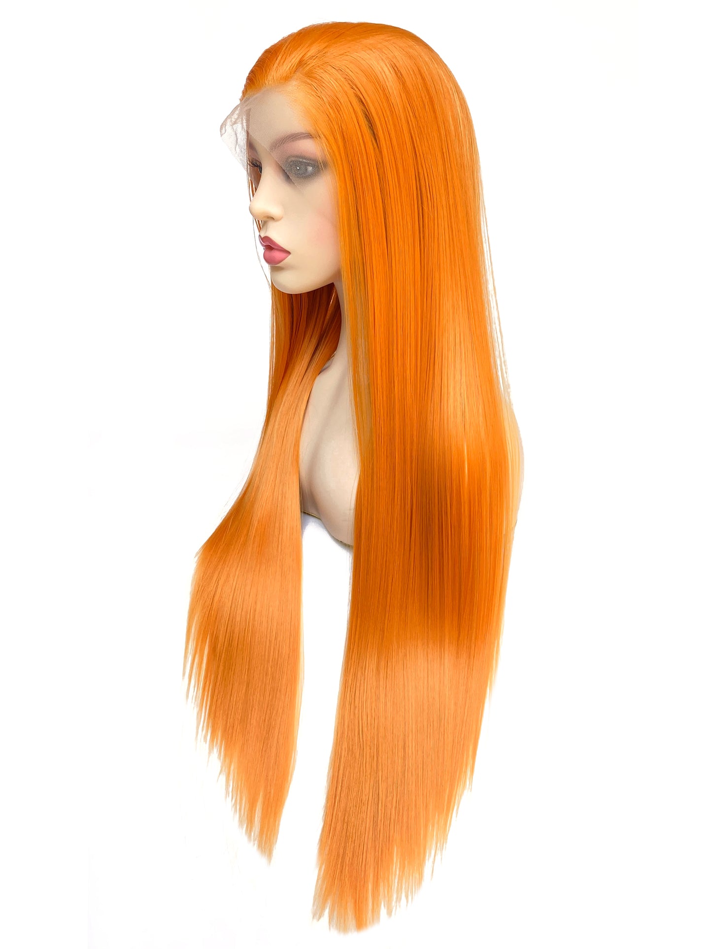 BEYOUNGER Bright Orange Color Long Straight Heat Resistant Wig 13x4 Lace Front Synthetic Wig