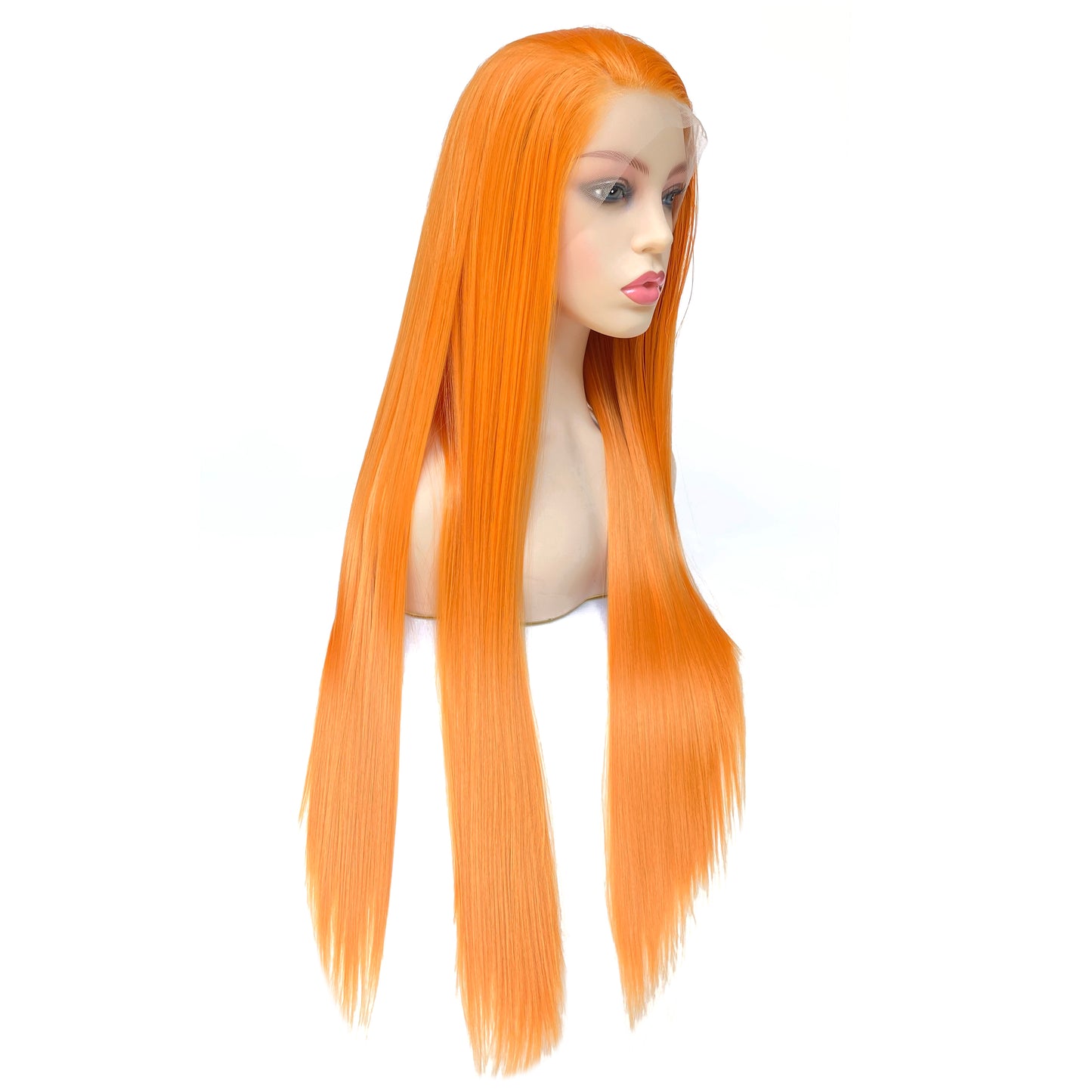 BEYOUNGER Bright Orange Color Long Straight Heat Resistant Wig 13x4 Lace Front Synthetic Wig