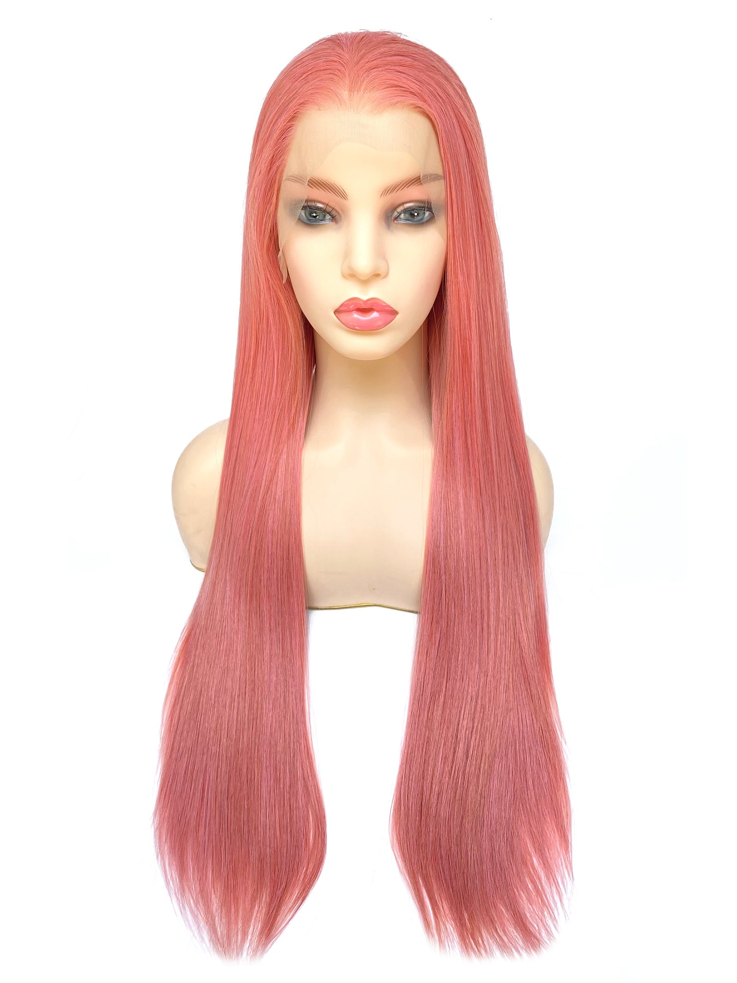 BEYOUNGER Corel Pink Color Long Straight Heat Resistant Wigs 13x4 Lace Front Synthetic Wigs