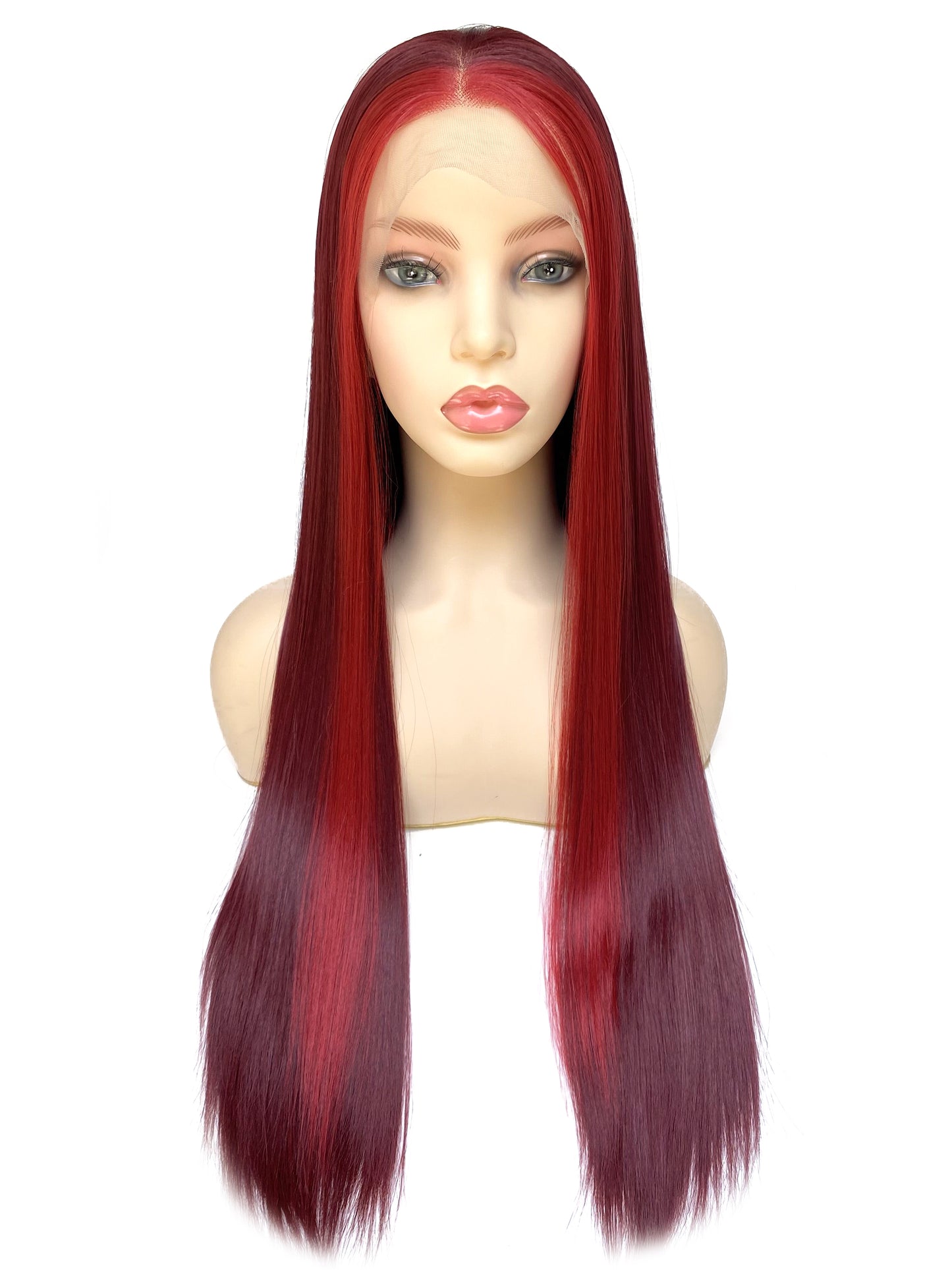 BEYOUNGER Highlight Color Long Straight Heat Resistant Wig 13x4 Lace Front Synthetic Wig