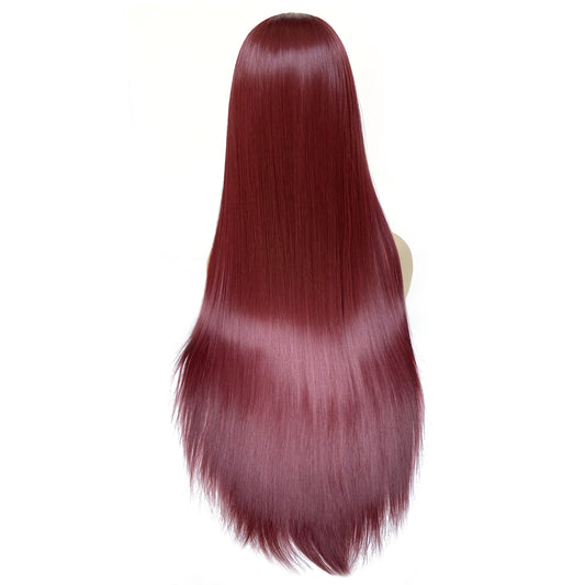 BEYOUNGER Highlight Color Long Straight Heat Resistant Wig 13x4 Lace Front Synthetic Wig