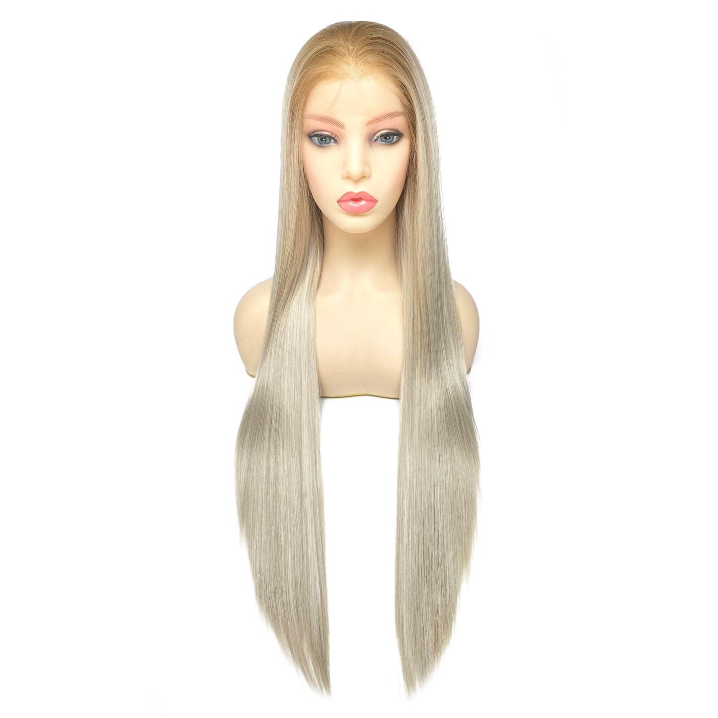 BEYOUNGER Light Ash Blonde Color Straight Heat Resistant Wig 13x4 Lace Front Synthetic Wig