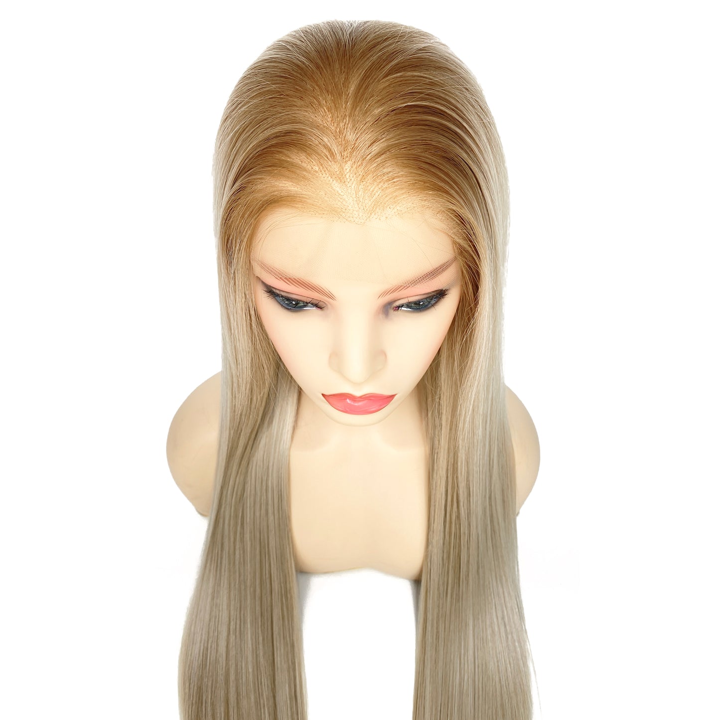 BEYOUNGER Light Ash Blonde Color Straight Heat Resistant Wig 13x4 Lace Front Synthetic Wig