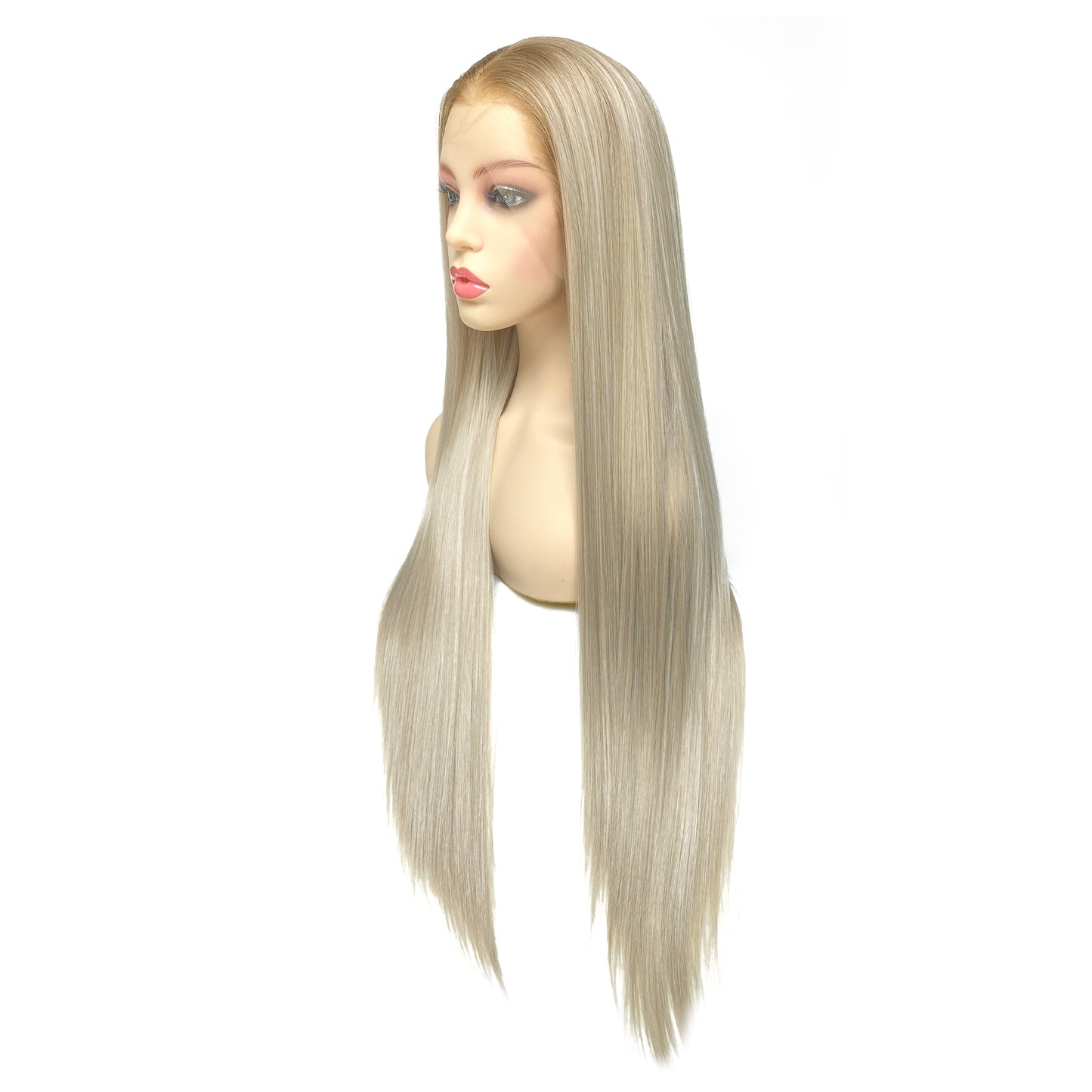 BEYOUNGER Light Ash Blonde Color Straight Heat Resistant Wig 13x4 Lace Front Synthetic Wig