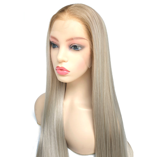 BEYOUNGER Light Ash Blonde Color Straight Heat Resistant Wig 13x4 Lace Front Synthetic Wig