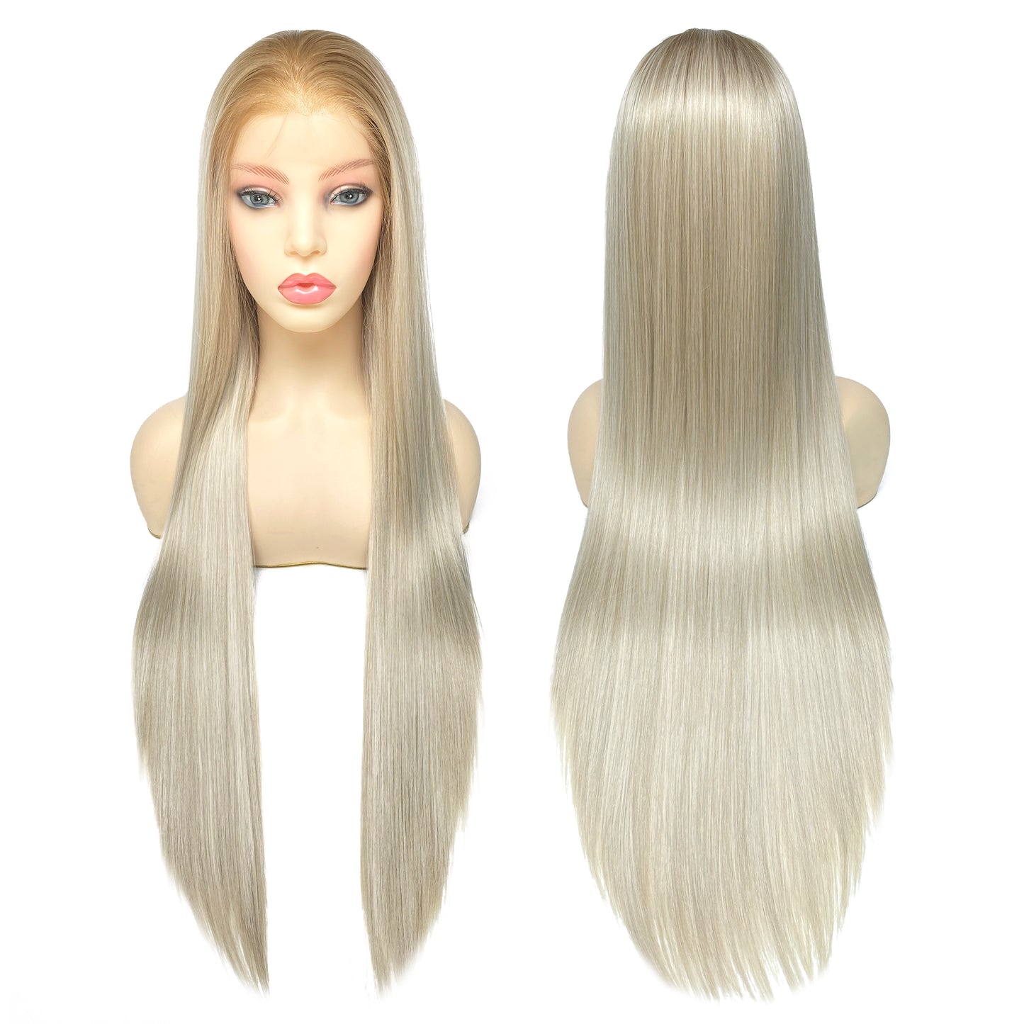 BEYOUNGER Light Ash Blonde Color Straight Heat Resistant Wig 13x4 Lace Front Synthetic Wig