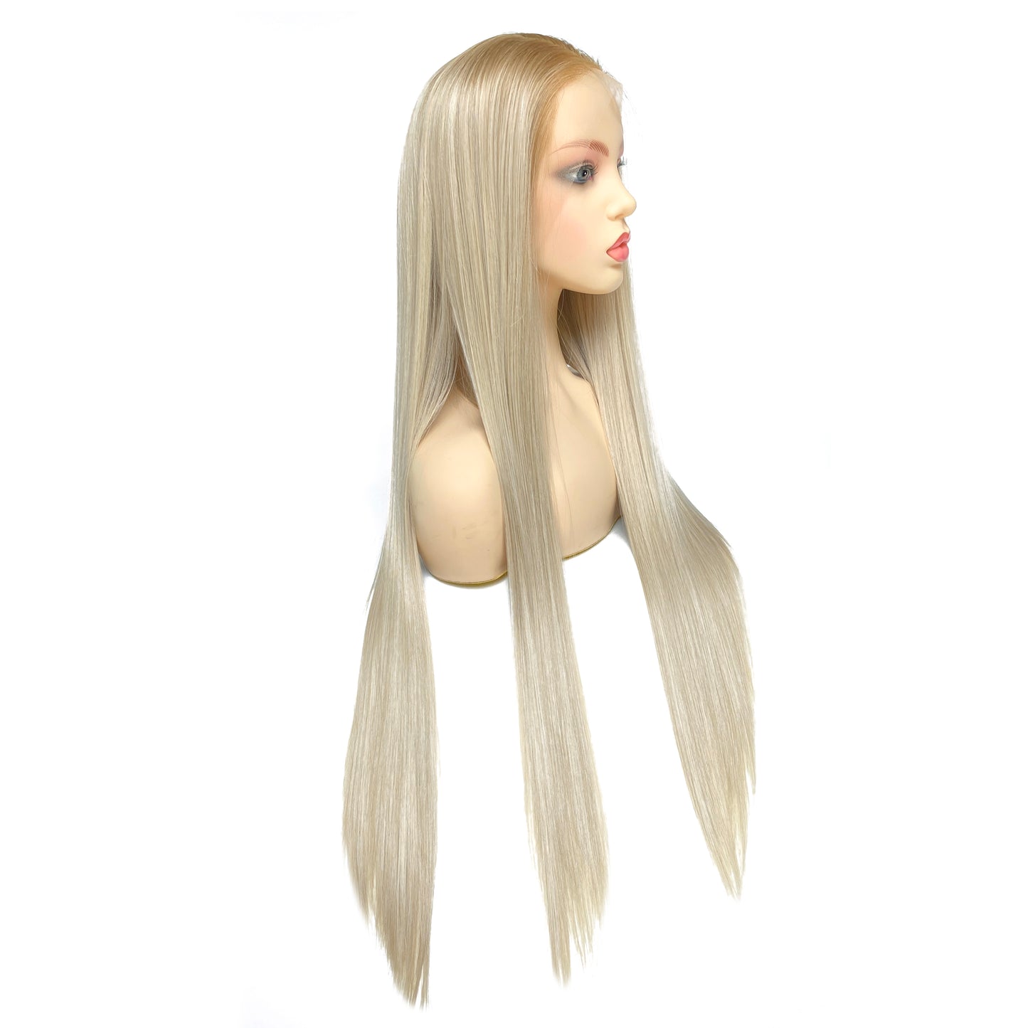 BEYOUNGER Light Ash Blonde Color Straight Heat Resistant Wig 13x4 Lace Front Synthetic Wig