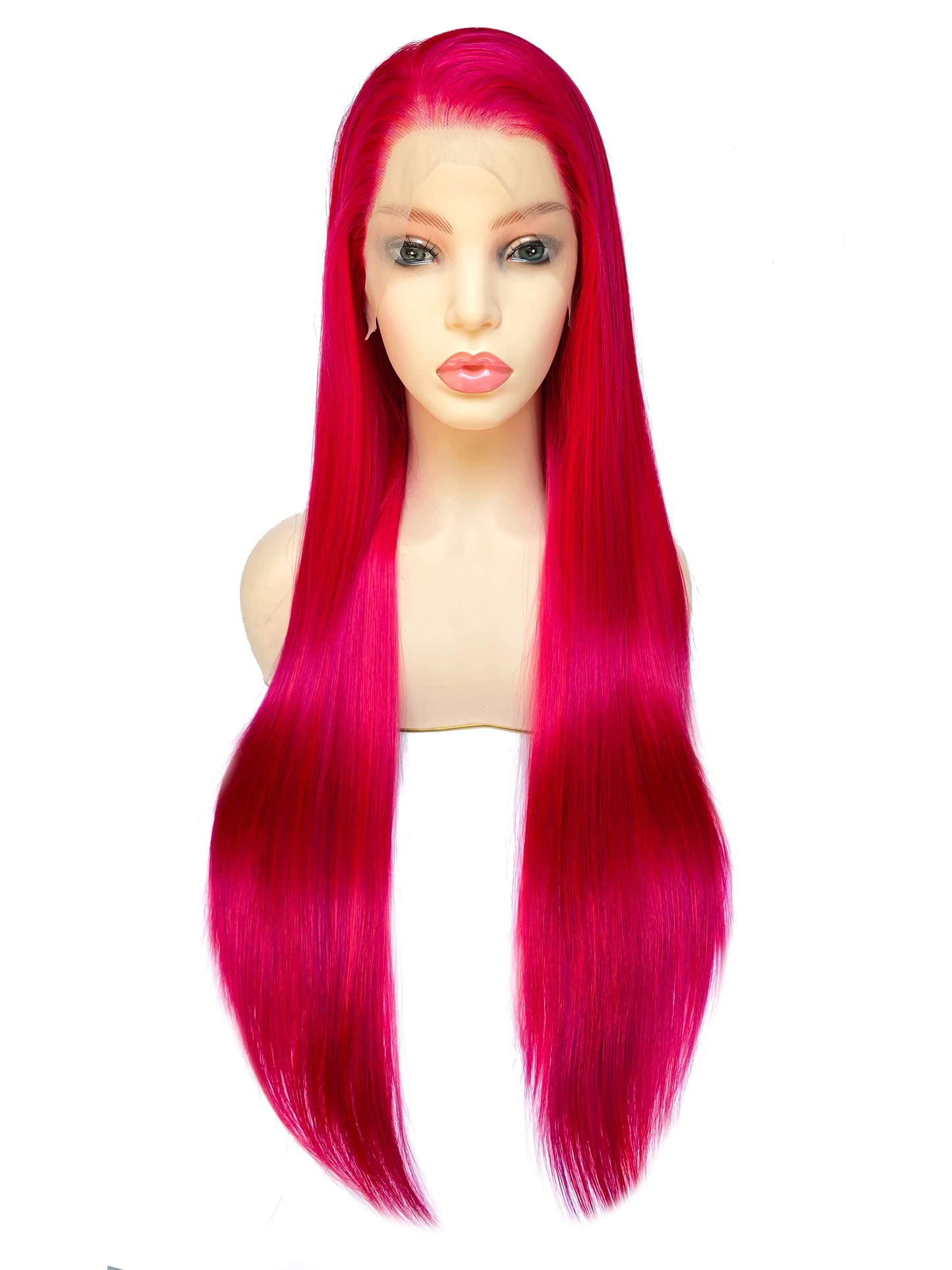 BEYOUNGER Fuchsia Pink Color Long Straight Heat Resistant Wigs 13x4 Lace Front Synthetic Wigs