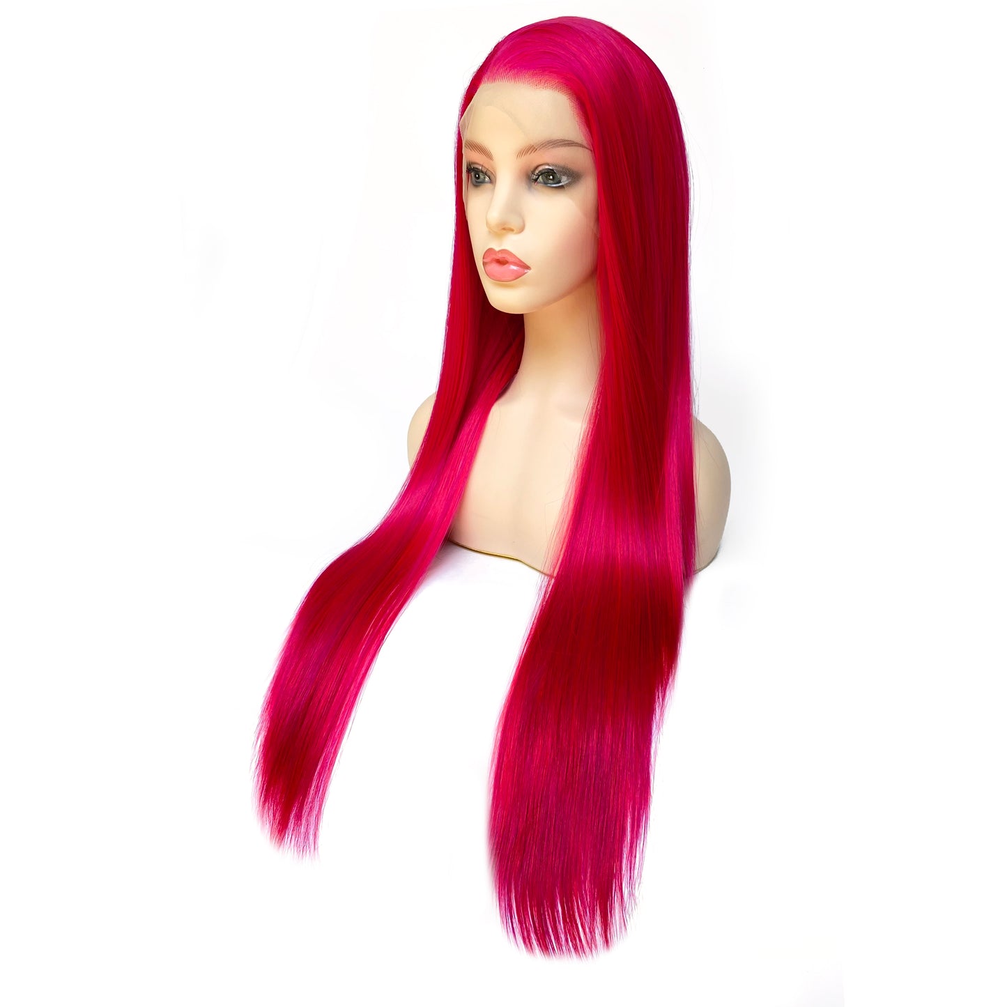 BEYOUNGER Fuchsia Pink Color Long Straight Heat Resistant Wigs 13x4 Lace Front Synthetic Wigs