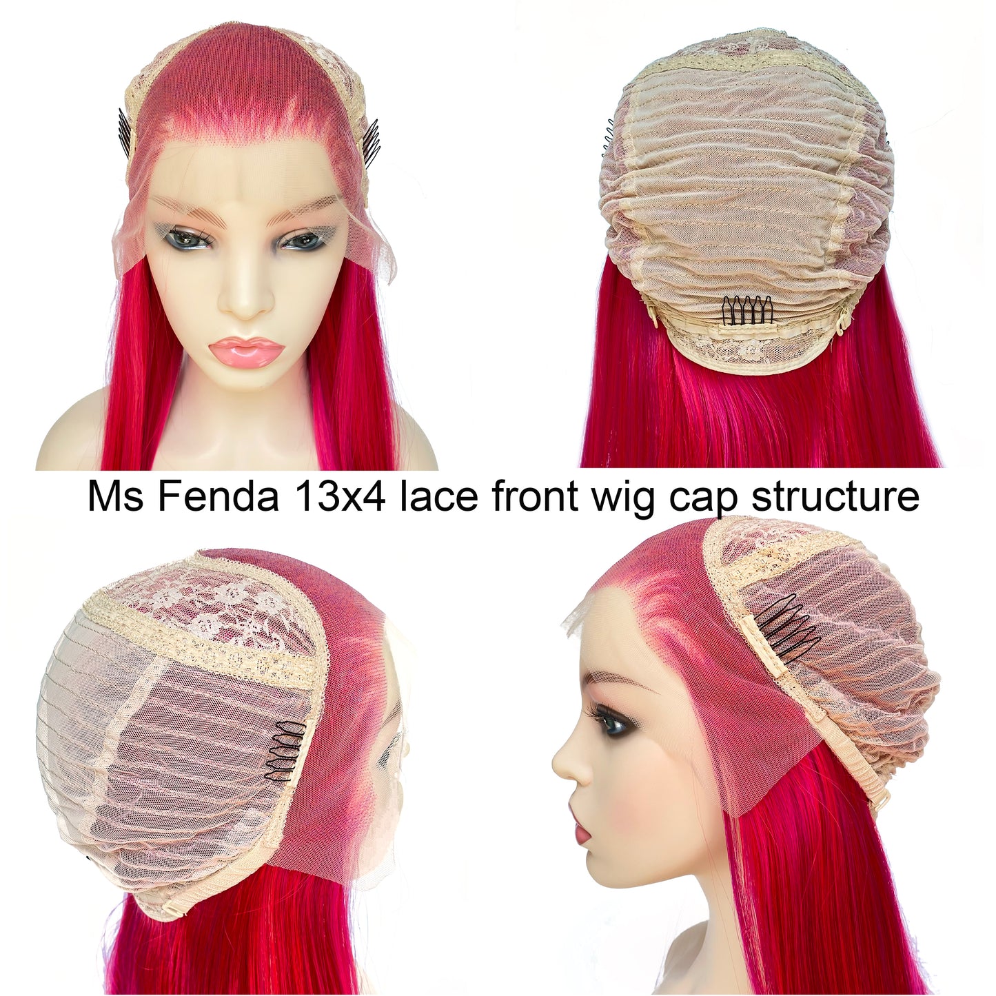 BEYOUNGER Fuchsia Pink Color Long Straight Heat Resistant Wigs 13x4 Lace Front Synthetic Wigs