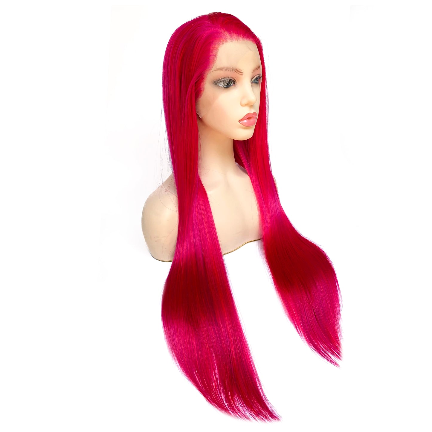 BEYOUNGER Fuchsia Pink Color Long Straight Heat Resistant Wigs 13x4 Lace Front Synthetic Wigs