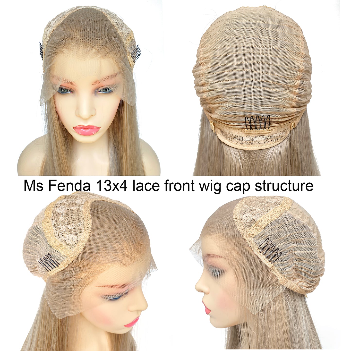 BEYOUNGER Ash Blonde Color Long Straight Heat Resistant Wig 13x4 Lace Front Synthetic Wigs