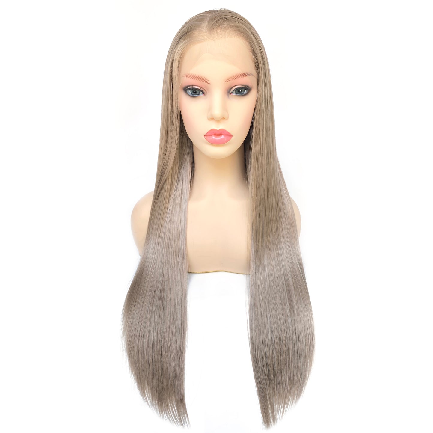 BEYOUNGER Ash Blonde Color Long Straight Heat Resistant Wig 13x4 Lace Front Synthetic Wigs