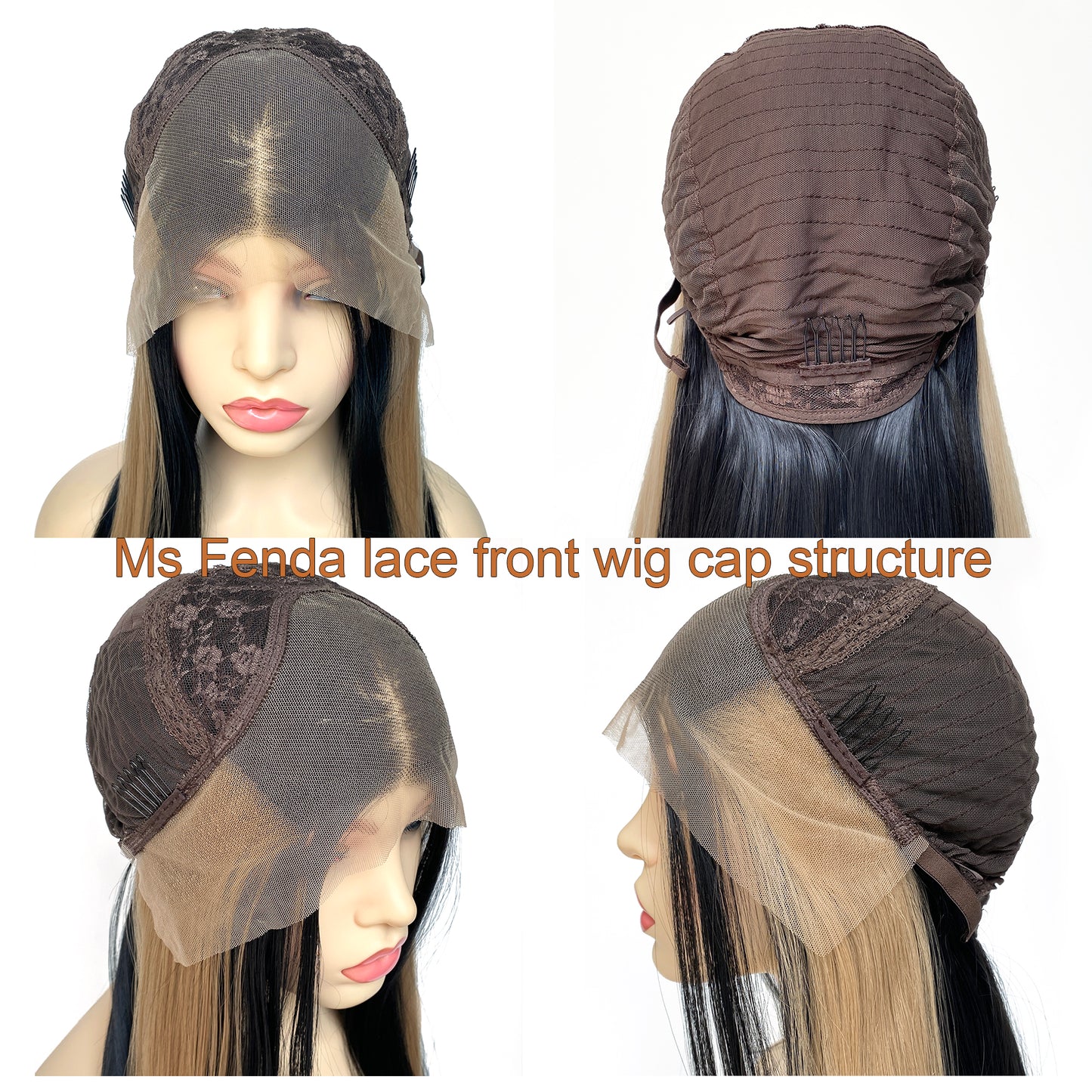 BEYOUNGER Black Highlight Blonde Color Long Straight Heat Resistant Wigs 13x4 Lace Front Synthetic Wigs