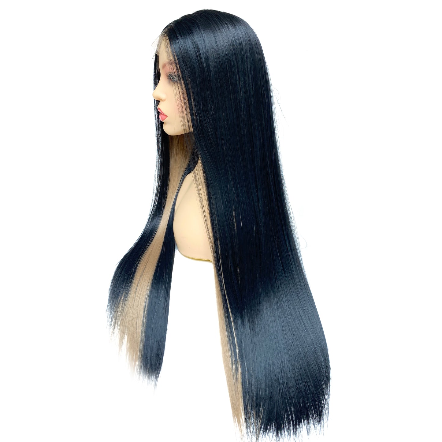 BEYOUNGER Black Highlight Blonde Color Long Straight Heat Resistant Wigs 13x4 Lace Front Synthetic Wigs