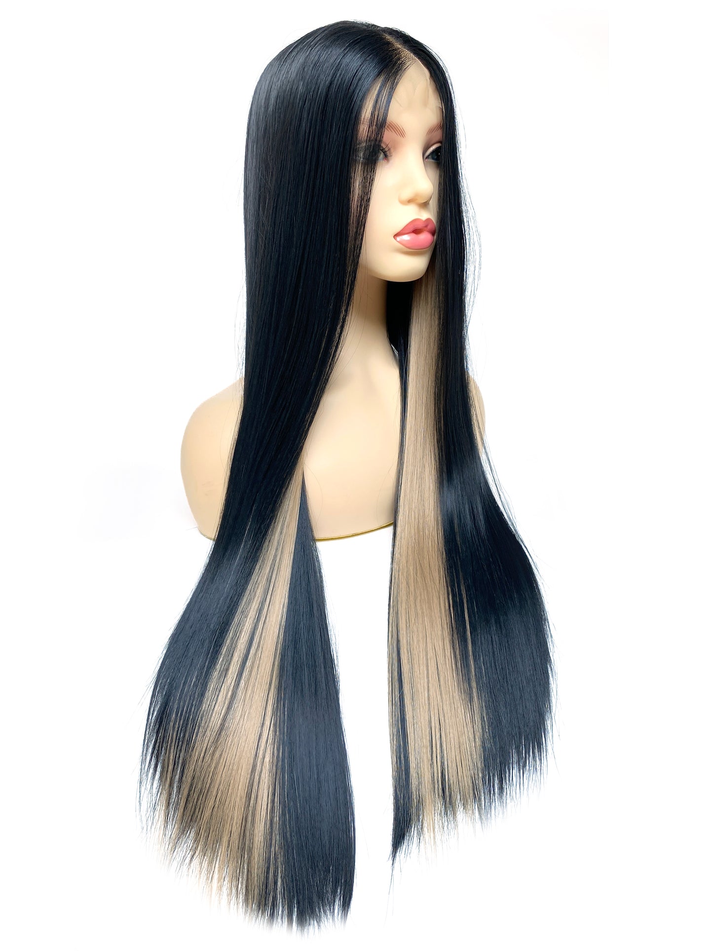 BEYOUNGER Black Highlight Blonde Color Long Straight Heat Resistant Wigs 13x4 Lace Front Synthetic Wigs