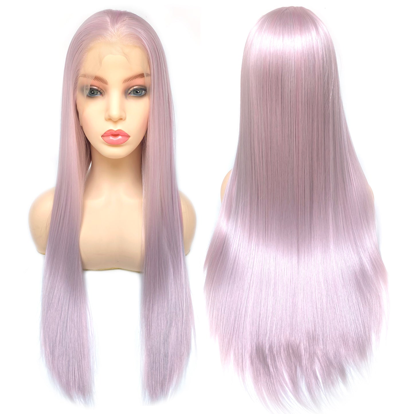 BEYOUNGER Ice Rose Pink Color Long Straight Heat Resistant Wigs 13x4 Lace Front Synthetic Wigs