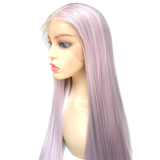 BEYOUNGER Ice Rose Pink Color Long Straight Heat Resistant Wigs 13x4 Lace Front Synthetic Wigs