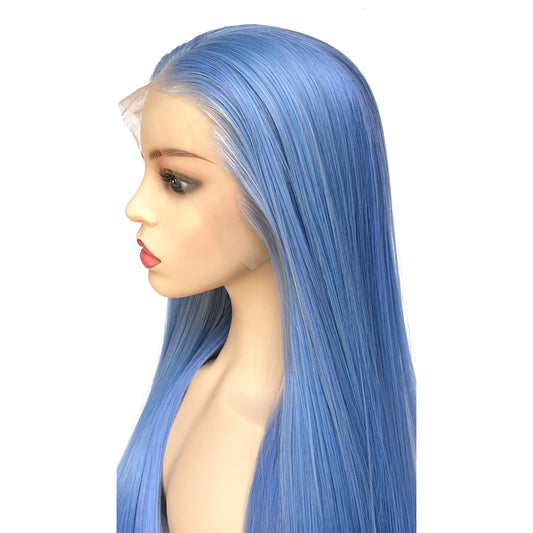 BEYOUNGER Light Blue Mix Color Straight Heat Resistant Wig 13x4 Lace Front Synthetic Wig