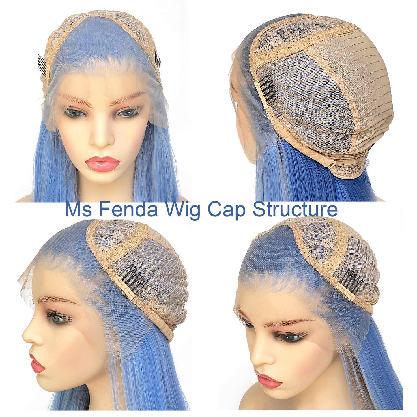 BEYOUNGER Light Blue Mix Color Straight Heat Resistant Wig 13x4 Lace Front Synthetic Wig