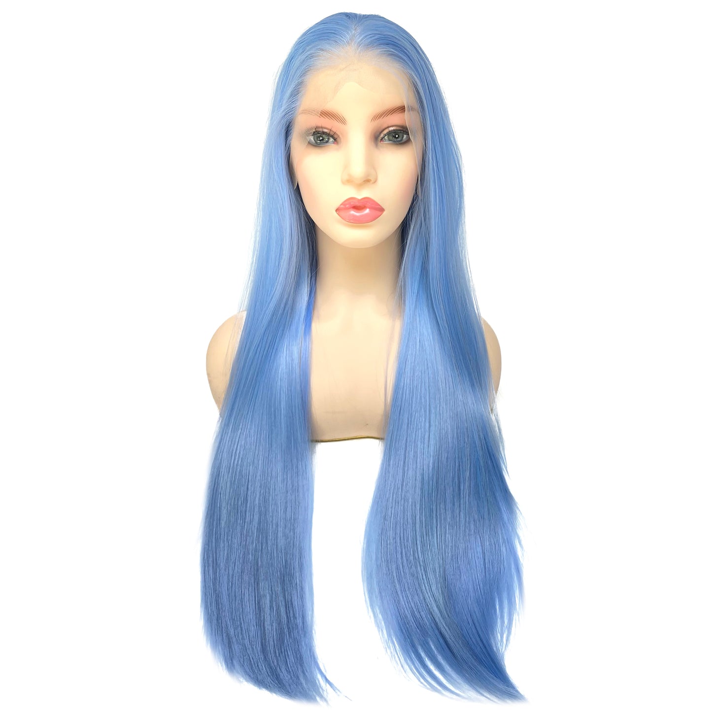 BEYOUNGER Light Blue Mix Color Straight Heat Resistant Wig 13x4 Lace Front Synthetic Wig