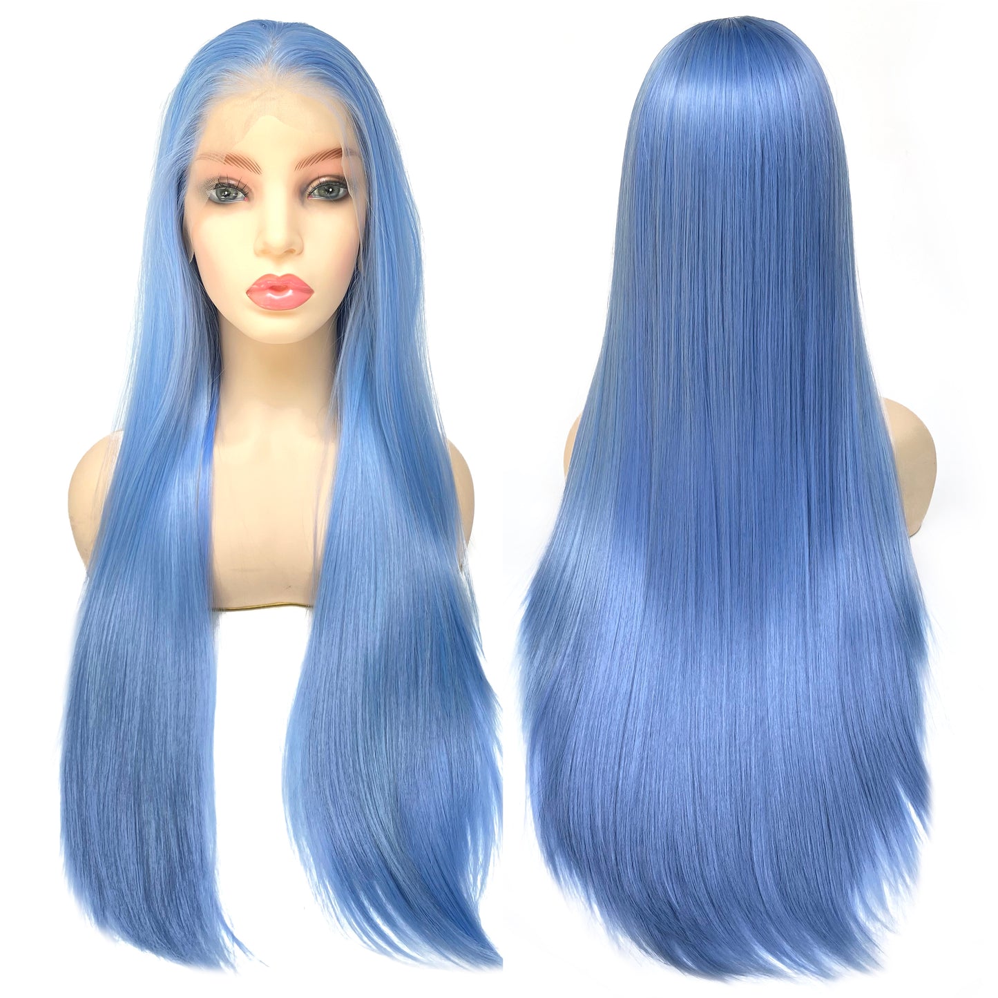 BEYOUNGER Light Blue Mix Color Straight Heat Resistant Wig 13x4 Lace Front Synthetic Wig