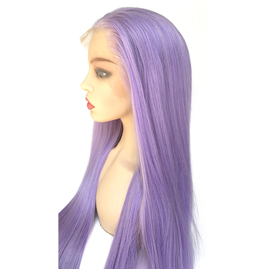 BEYOUNGER Light Purple Mix Color Straight Heat Resistant Wig 13x4 Lace Front Synthetic Wig