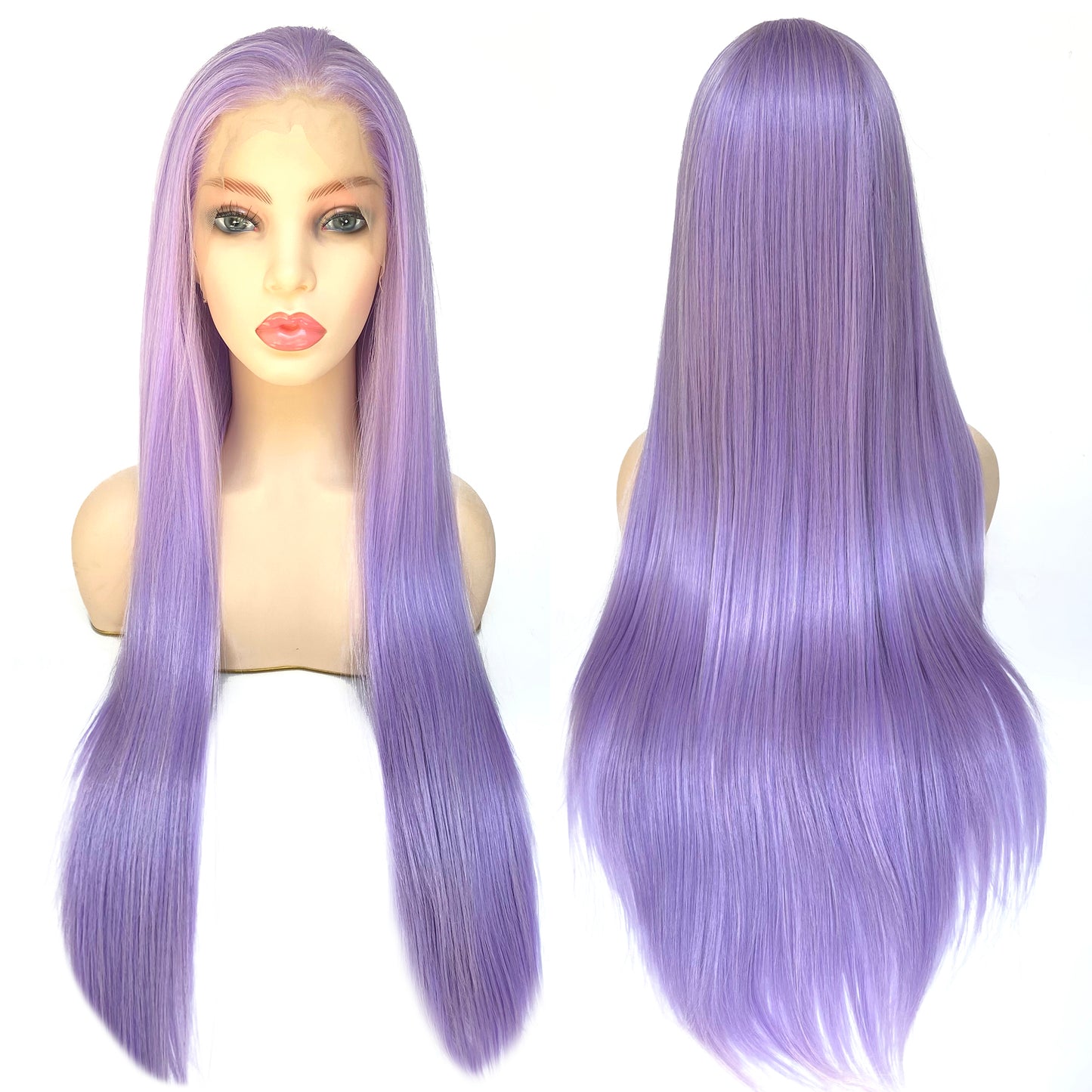BEYOUNGER Light Purple Mix Color Straight Heat Resistant Wig 13x4 Lace Front Synthetic Wig