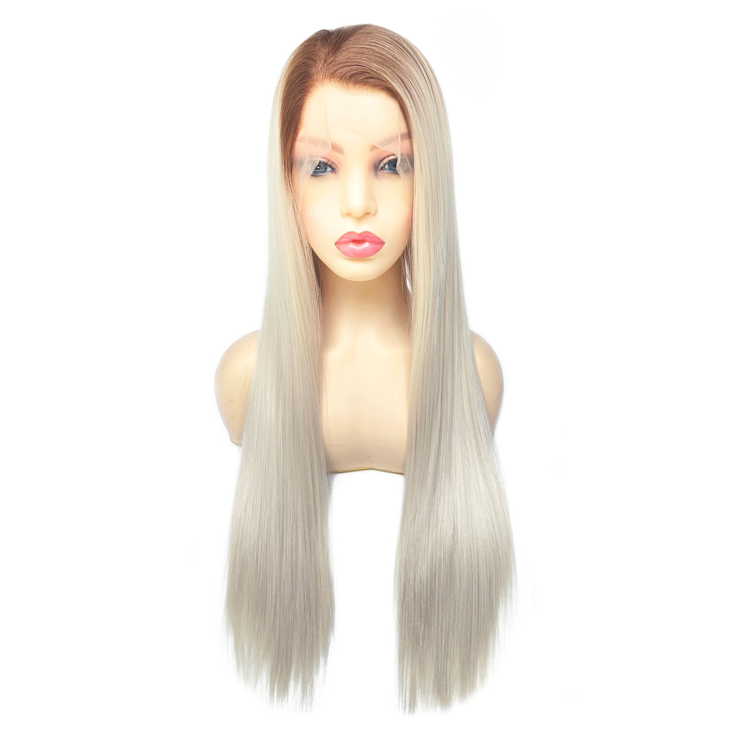 BEYOUNGER T#8/#60 Platinum Blonde Ombre Color Straight Heat Resistant Wig 13x4 Lace Front Synthetic Wig