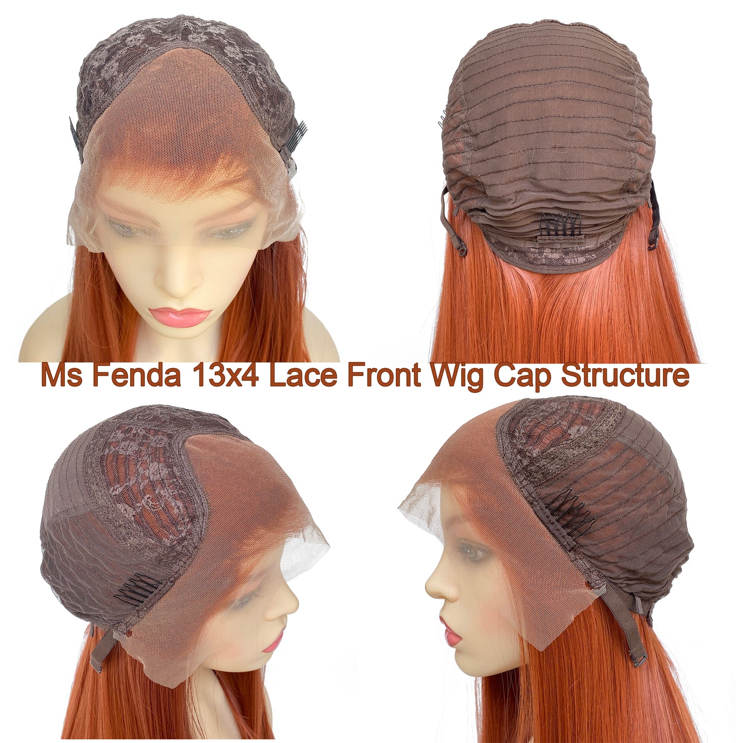BEYOUNGER Copper Red Color Long Straight Heat Resistant Wig 13x4 Lace Front Synthetic Wig