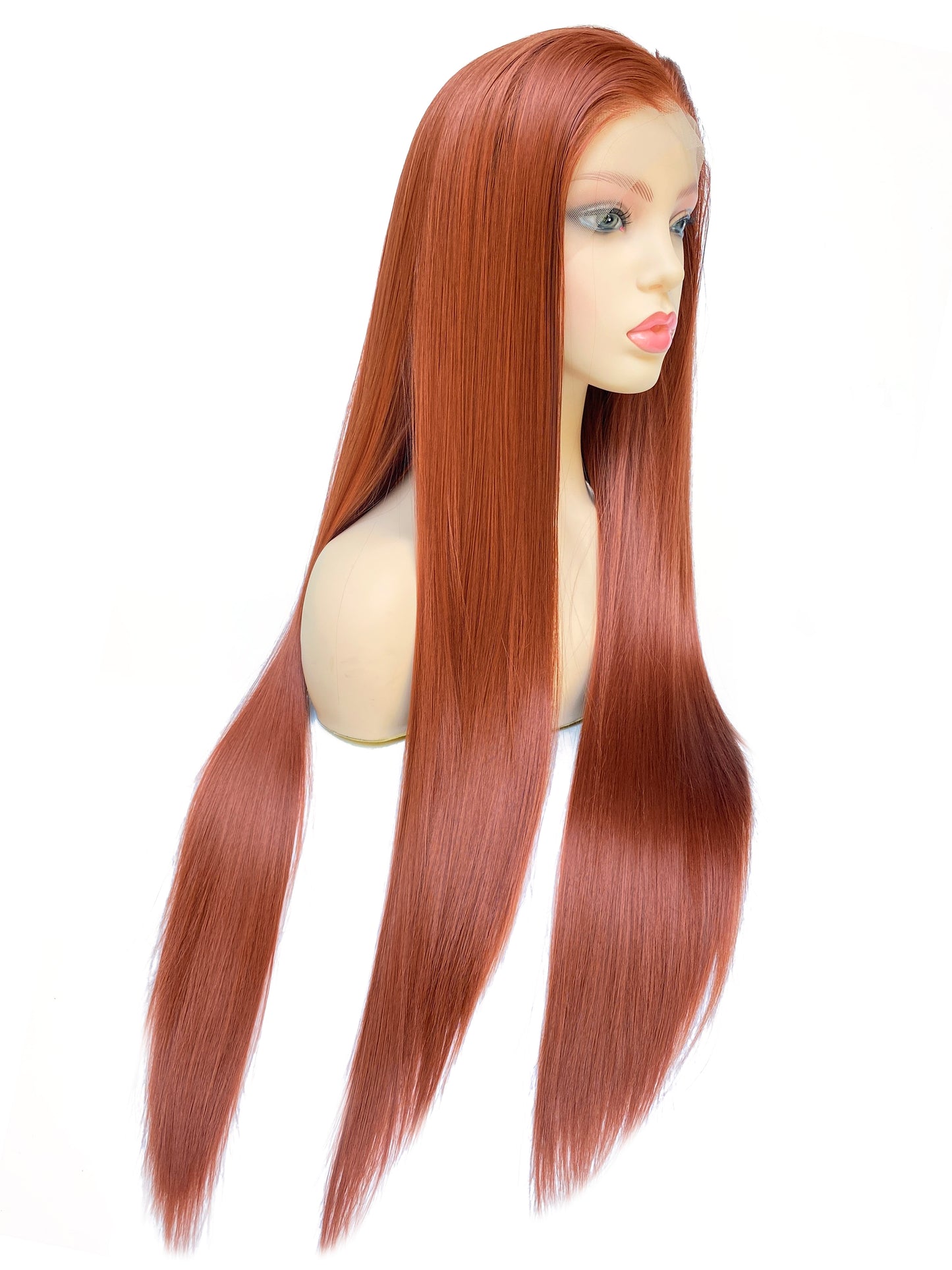 BEYOUNGER Copper Red Color Long Straight Heat Resistant Wig 13x4 Lace Front Synthetic Wig