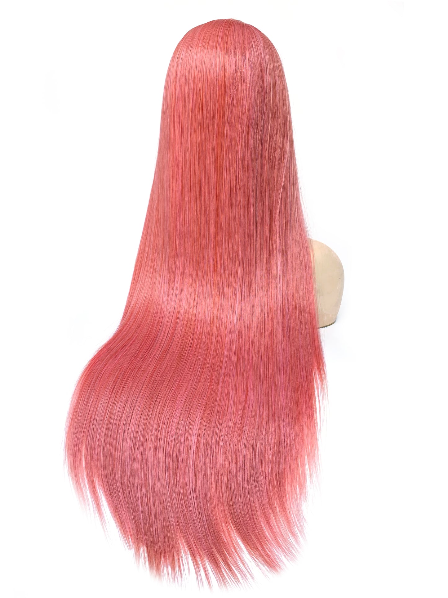 BEYOUNGER Corel Pink Color Long Straight Heat Resistant Wigs 13x4 Lace Front Synthetic Wigs