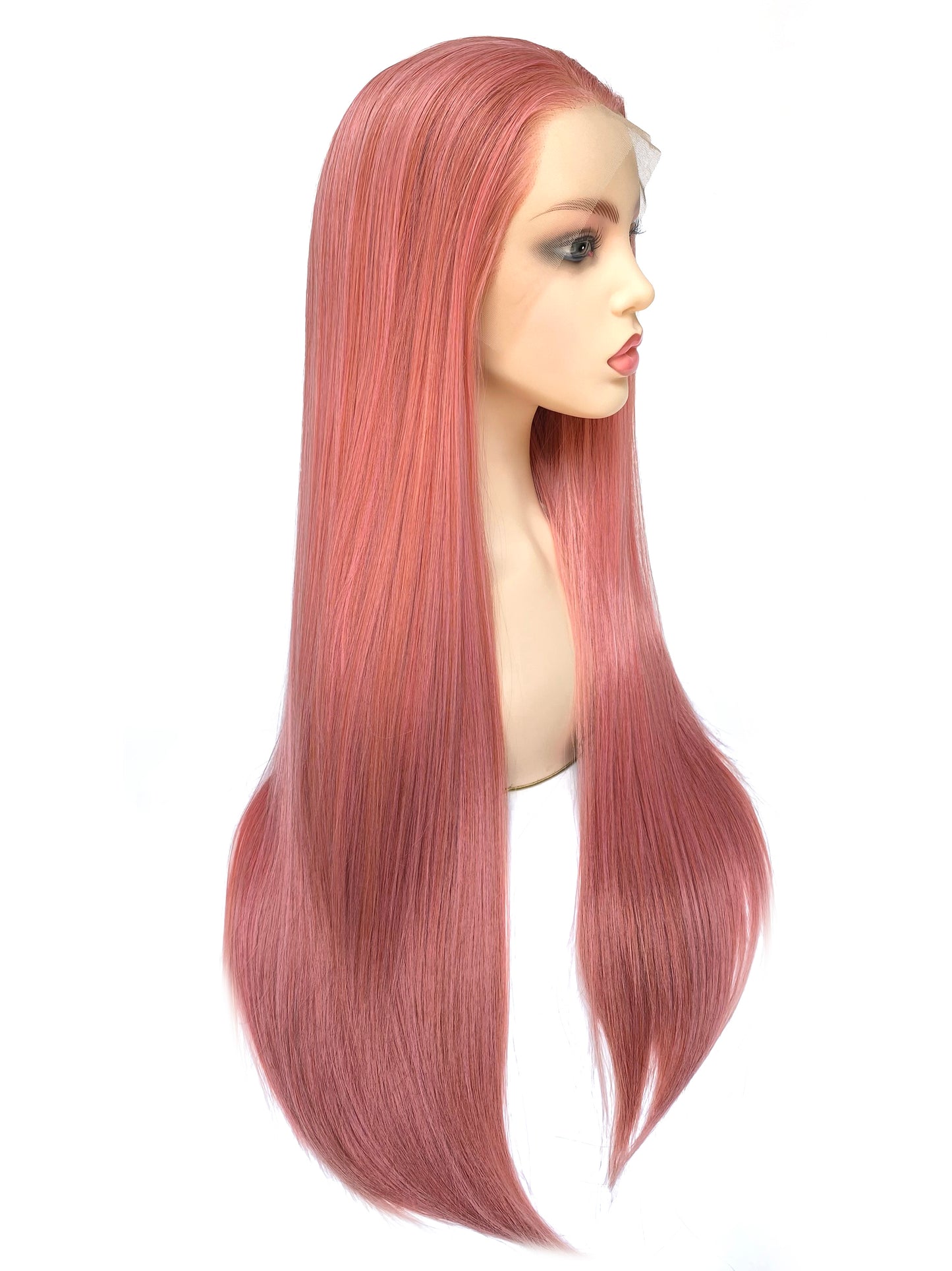 BEYOUNGER Corel Pink Color Long Straight Heat Resistant Wigs 13x4 Lace Front Synthetic Wigs