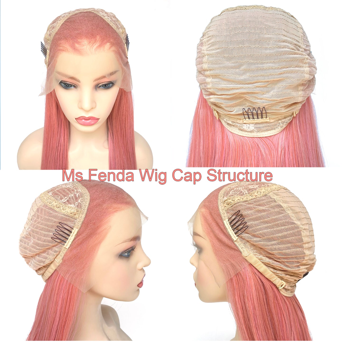 BEYOUNGER Corel Pink Color Long Straight Heat Resistant Wigs 13x4 Lace Front Synthetic Wigs