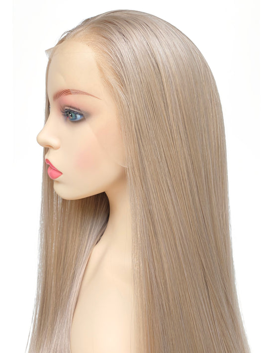 BEYOUNGER Ash Blonde Color Long Straight Heat Resistant Wig 13x4 Lace Front Synthetic Wigs